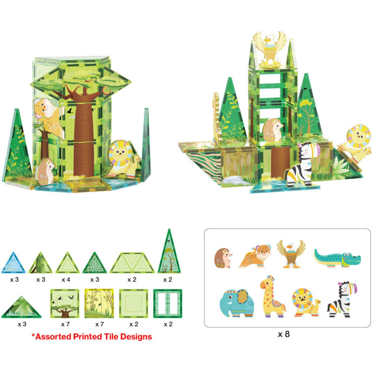 Picasso Tiles Picasso Tiles 46 Stk Magnetiske Byggesæt Safari