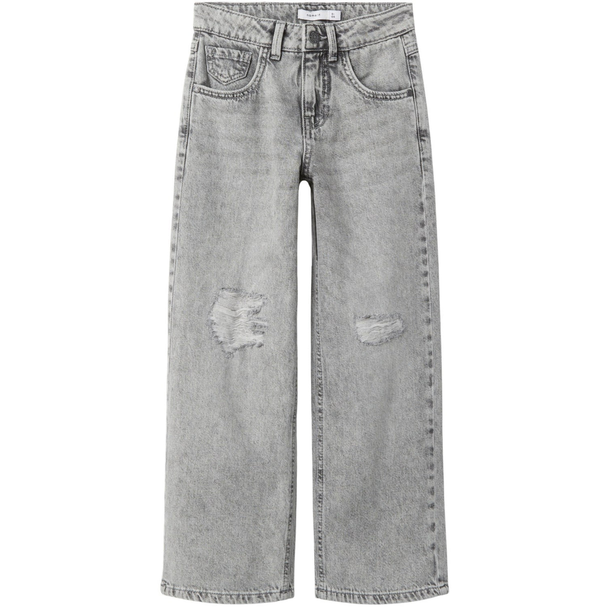 Name It Light Grey Denim Nkfrose Hw Wide Jeans Destr 1411-Be Noos