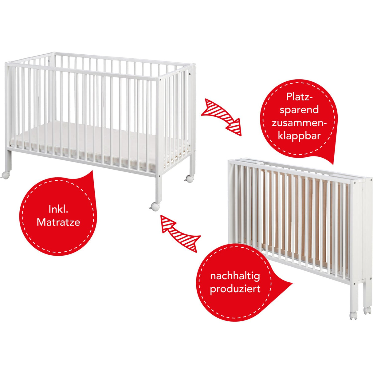 tiSsi® White Laquer Jori Foldable Bed Solid Beech