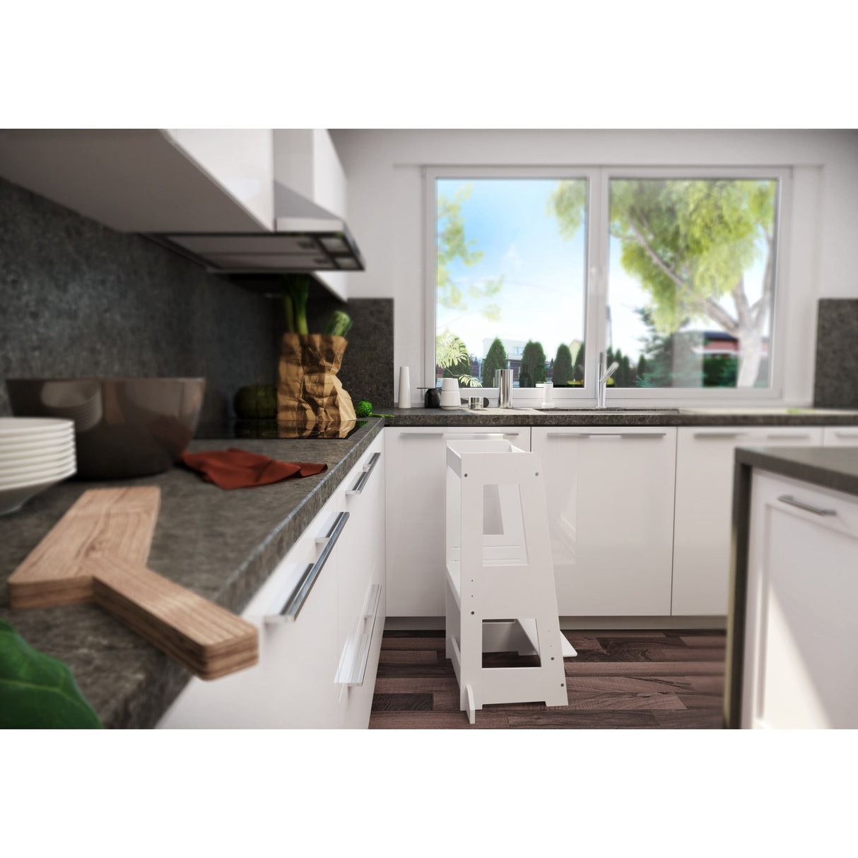 tiSsi® White Laquer Felix Learning Tower Solid Beech