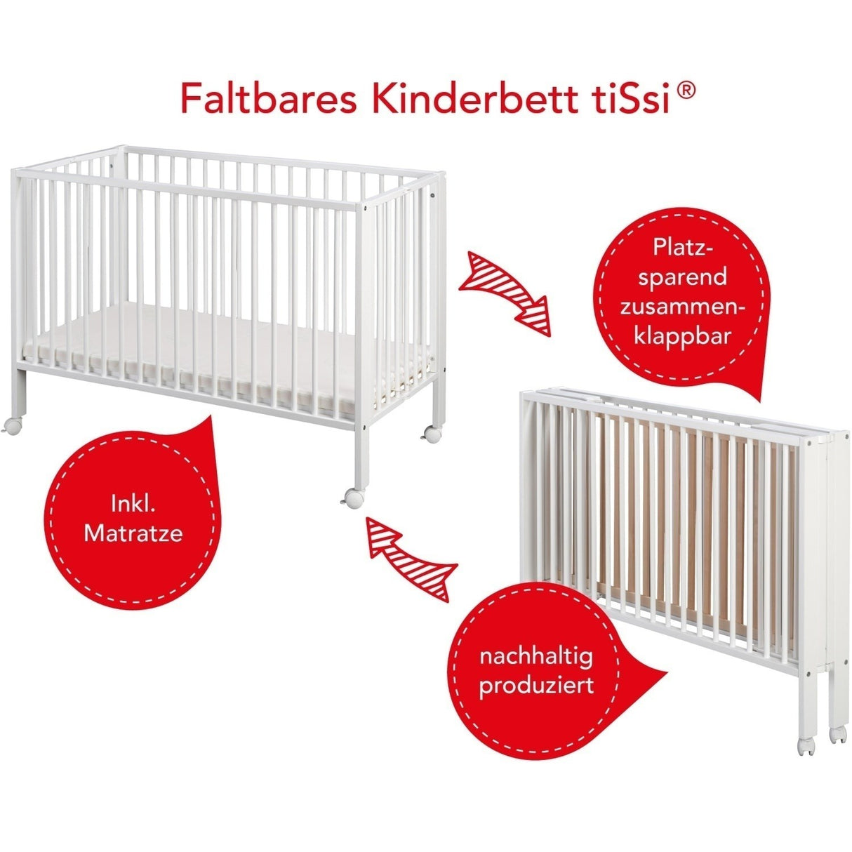 tiSsi® White Laquer Jori Foldable Bed Solid Beech