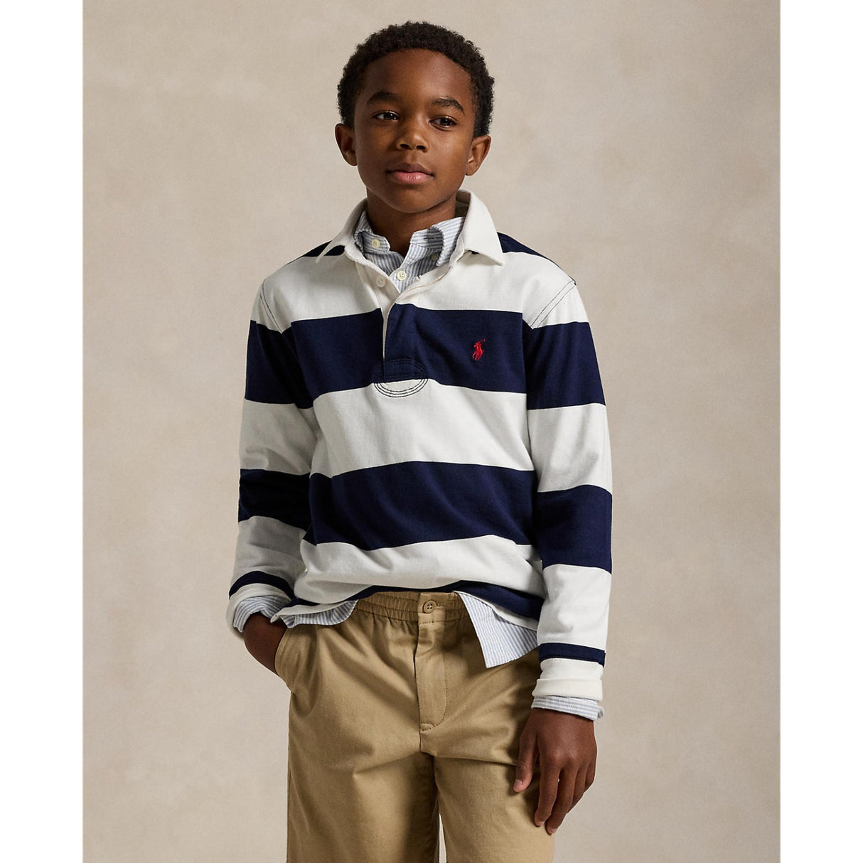Polo Ralph Lauren White/Cruise Navy Boy Rugby L/S T-Shirt