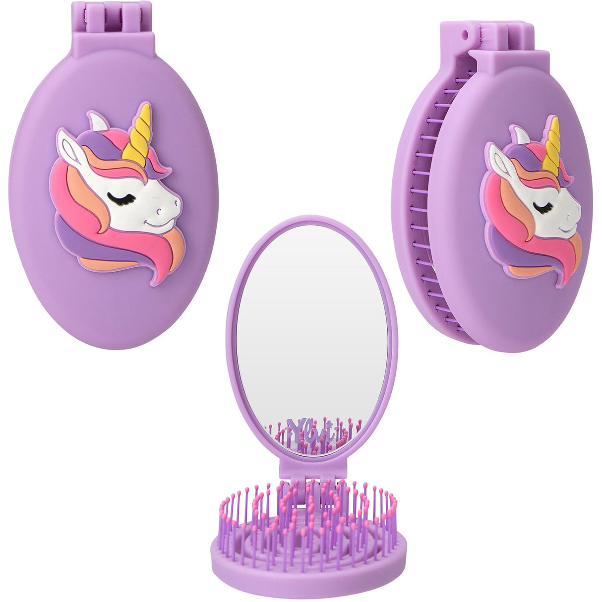 Ylvi Purple Folding Hairbrush With Unicorn