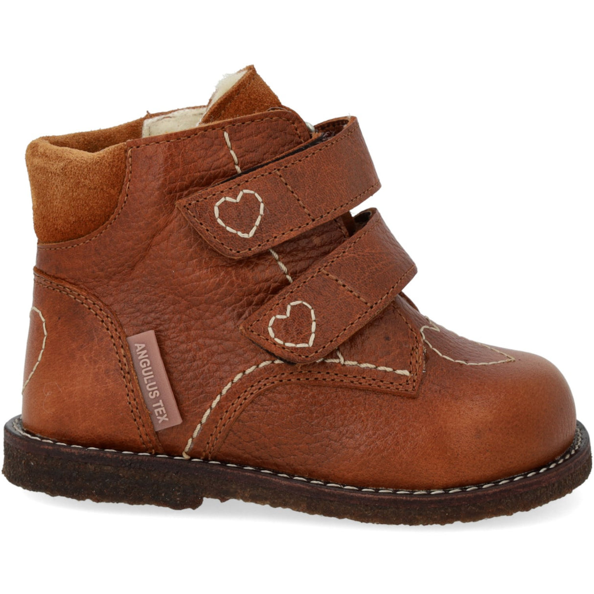 Angulus Cognac/Cognac Beginner TEX Boot with Heart Embroidery