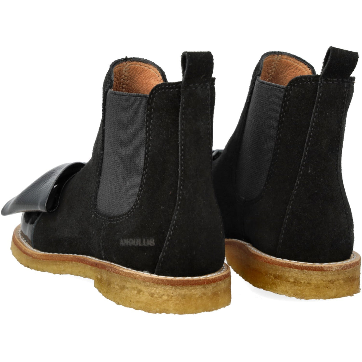 Angulus Black/Black Elastic Chelsea Boot with Salmon Nose and Bow