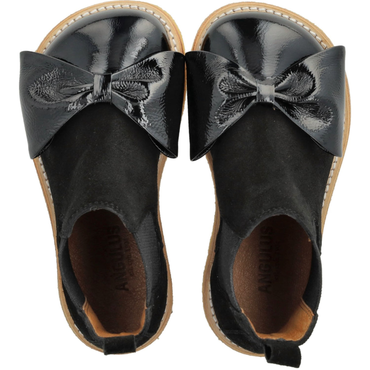 Angulus Black/Black Elastic Chelsea Boot with Salmon Nose and Bow