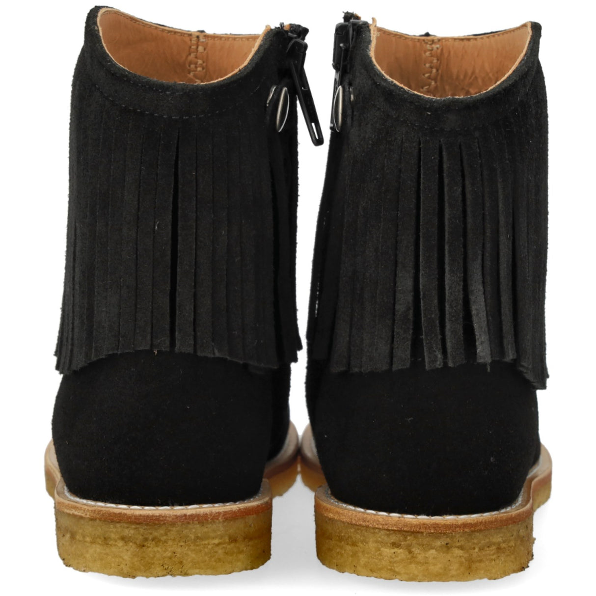 Angulus Black Fringed Cowboy Boot with Embroidery