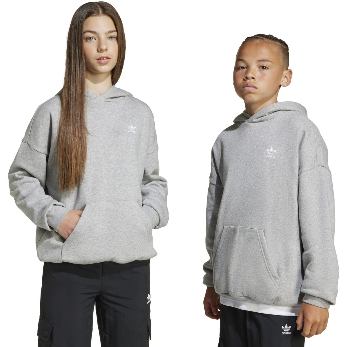 adidas Originals Medium Grey Heather/White Loose Hoodie Fl