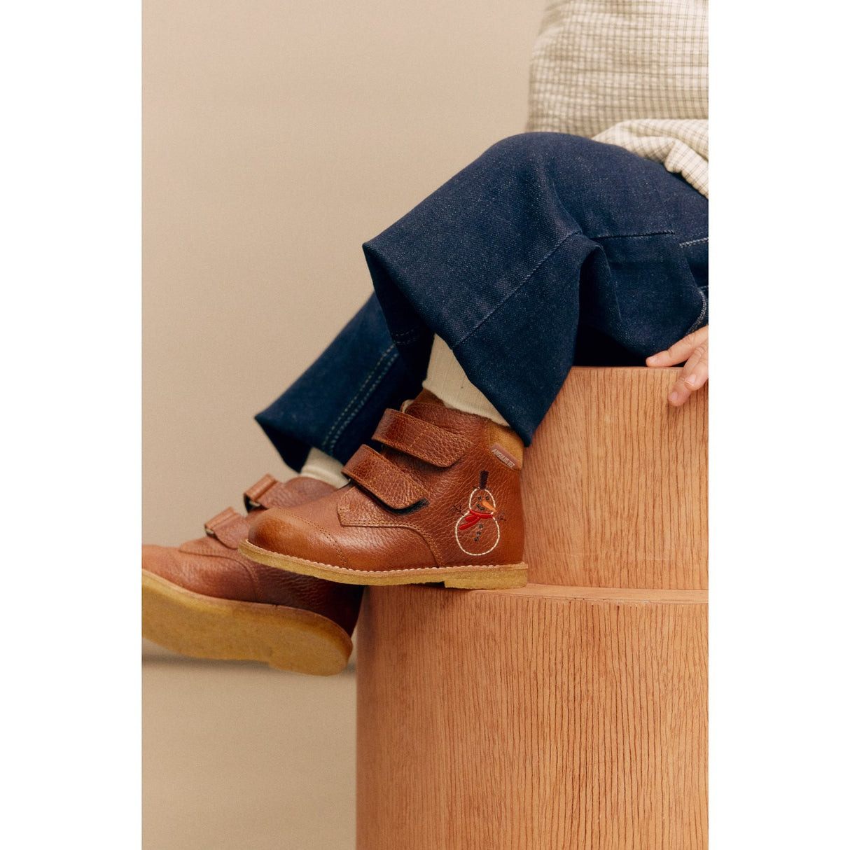 Angulus Cognac/Cognac Beginner TEX Boot with Embroidered Snowman
