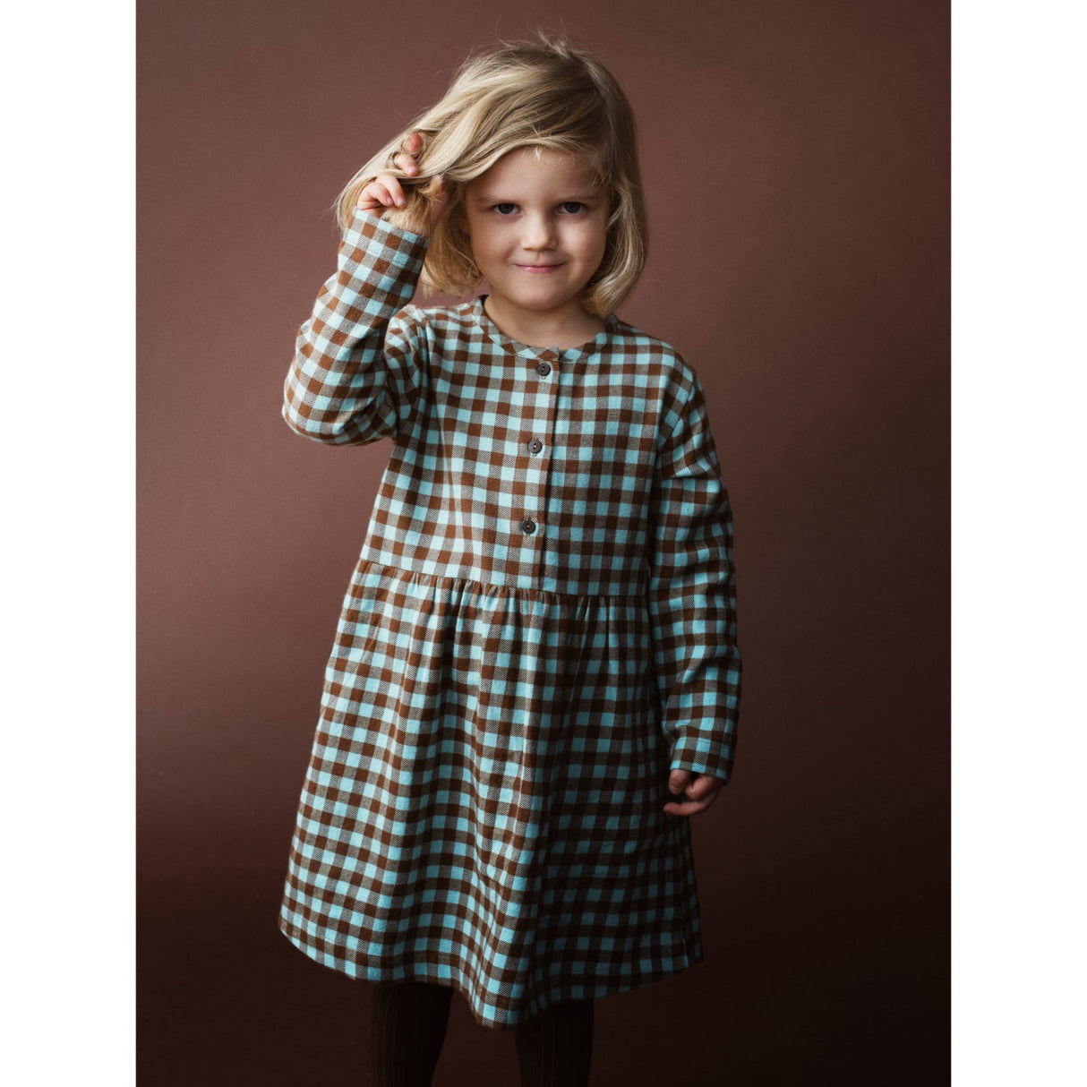 Serendipity Coffee Checks Brushed Dress