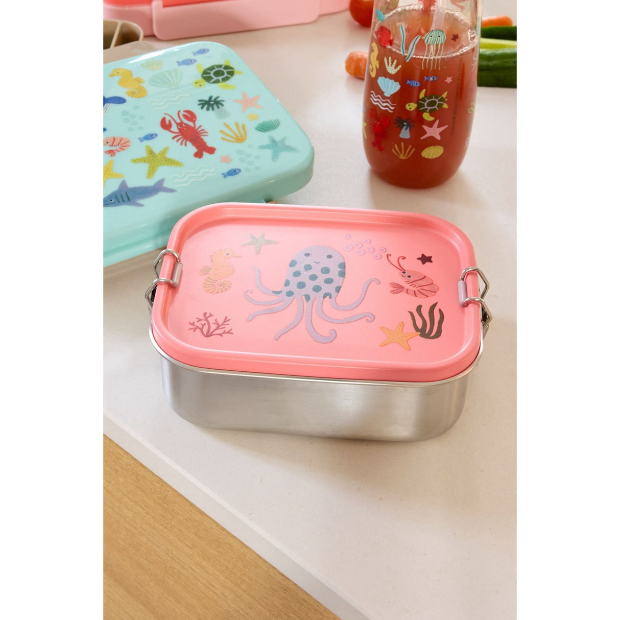 Rice Coral Ocean Print Stainless Steel Lunchbox With Moveable Divider Small 800 Ml