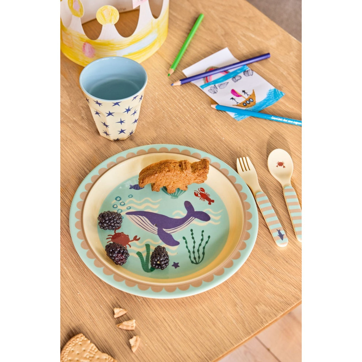 Rice Blue Ocean Print Kids Melamine Spoon And Fork
