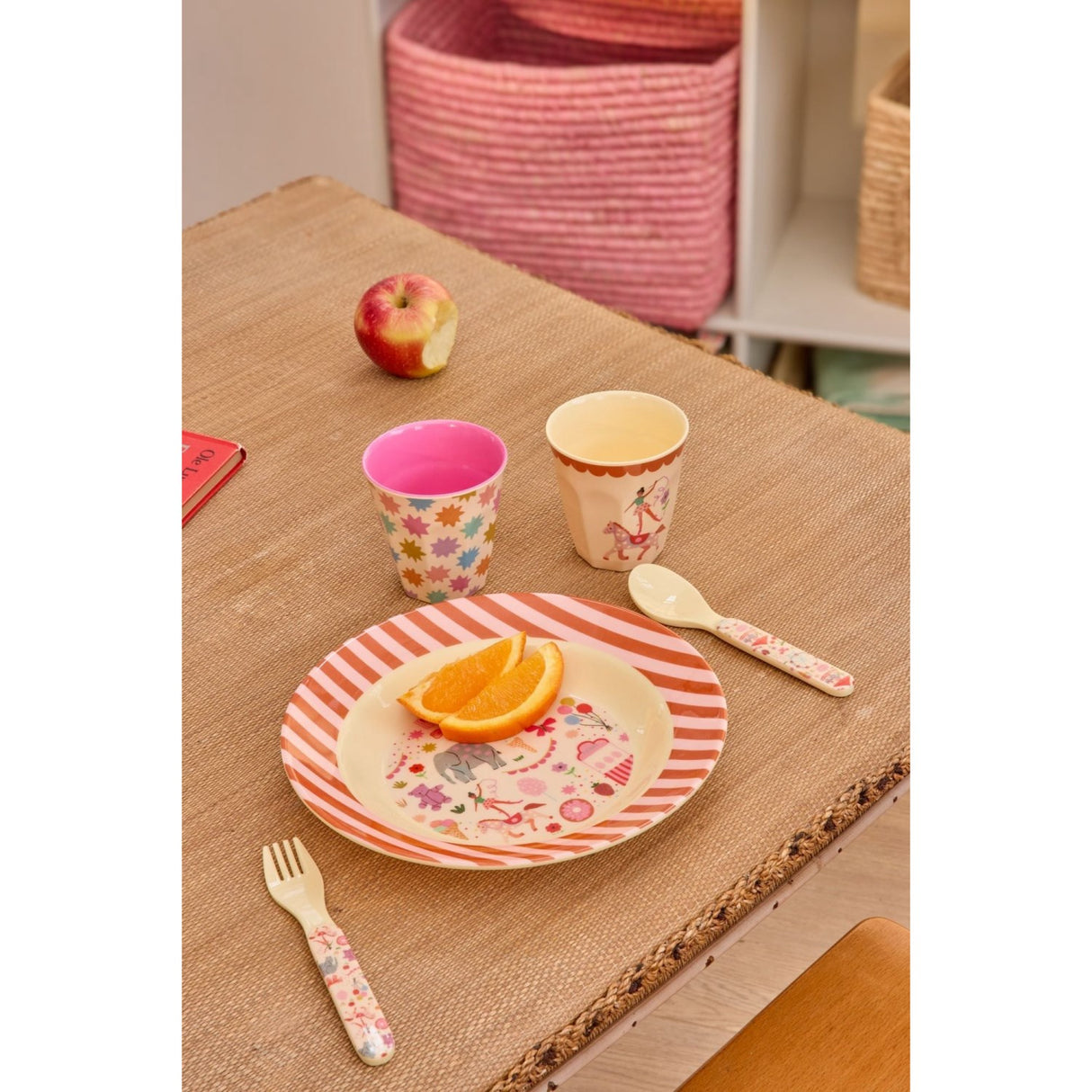Rice Pink Fun Fair Print Baby Melamine Spoon And Fork