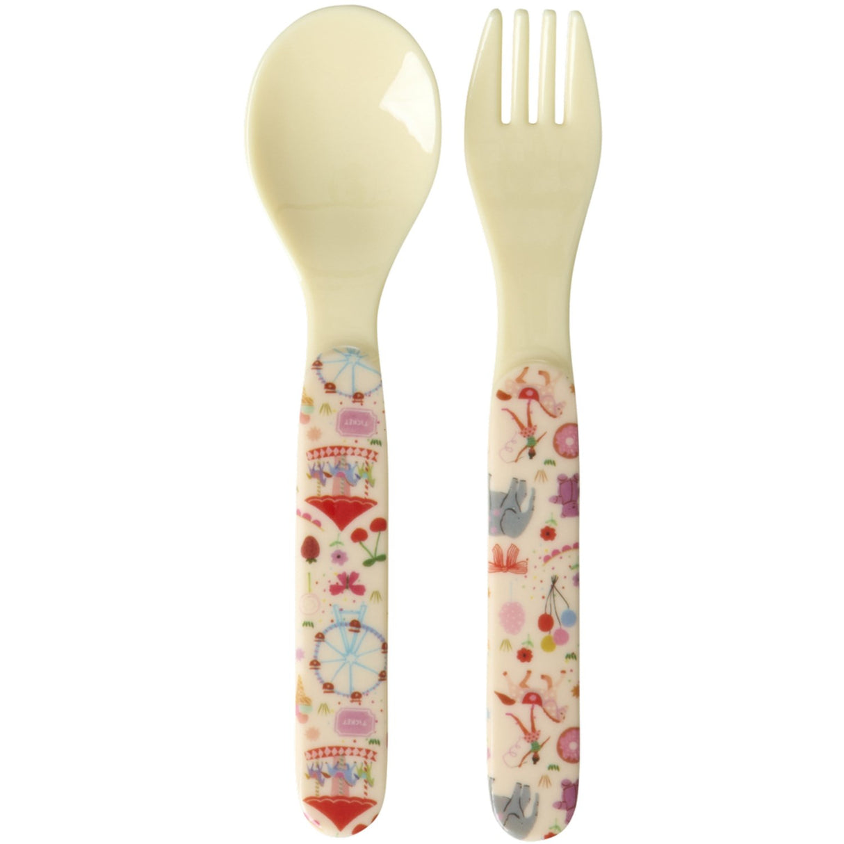 Rice Pink Fun Fair Print Baby Melamine Spoon And Fork