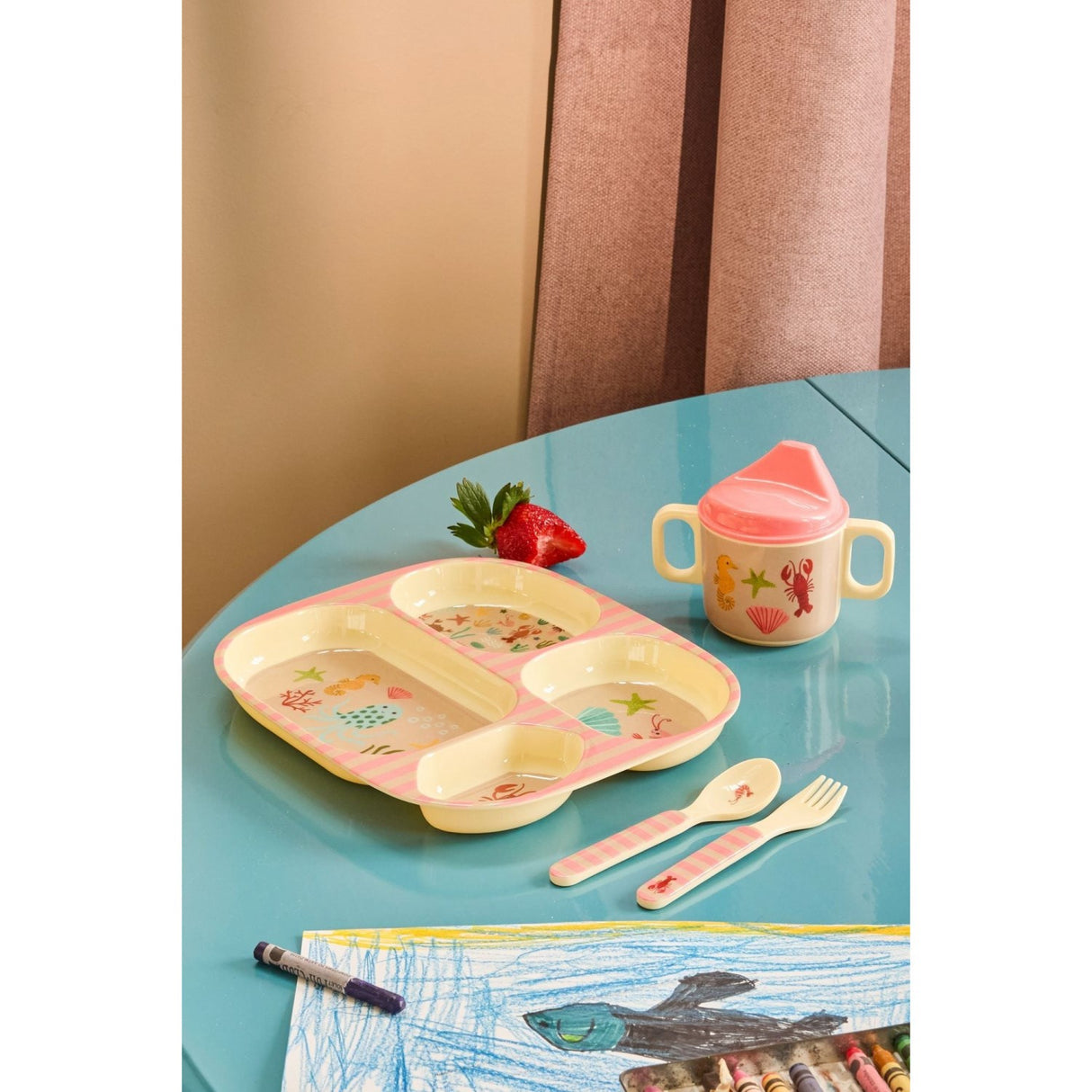Rice Coral Ocean Print Melamine Kids 4 Room Plate