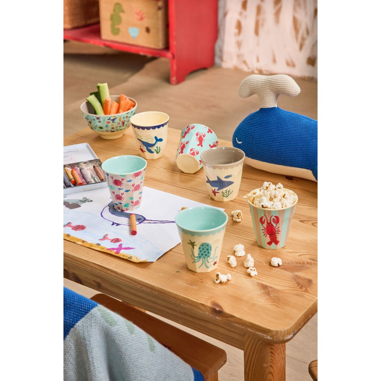 Rice Blue Ocean Print Melamine Cups Small 6 Pack 160 Ml