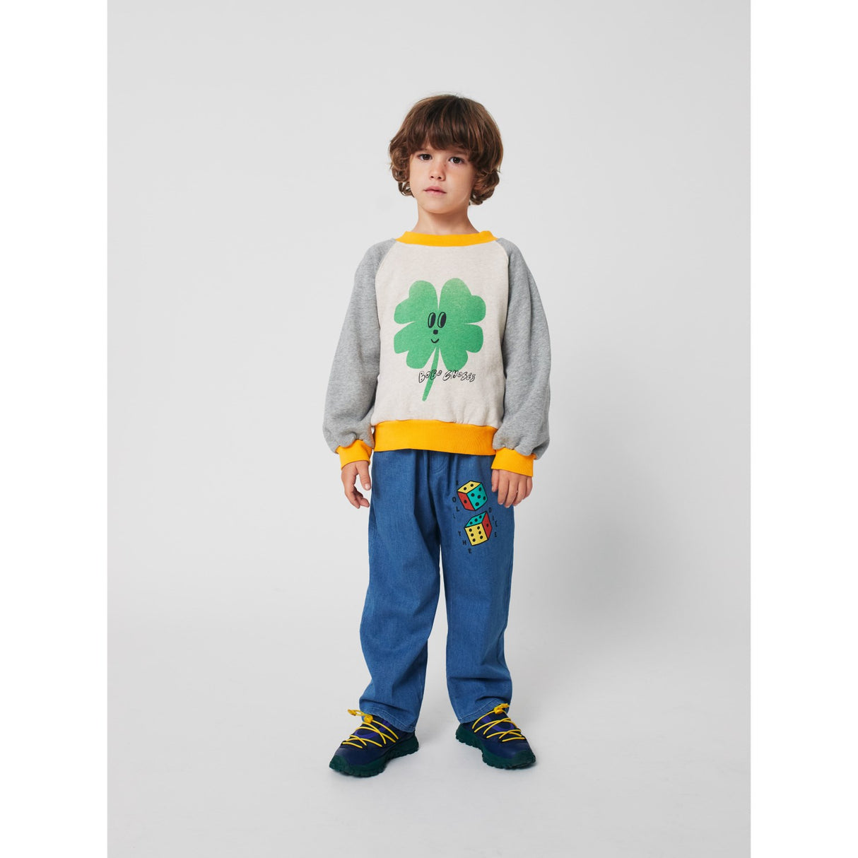 Bobo Choses Heather Grey Lucky Clover Ranglan Sweatshirt
