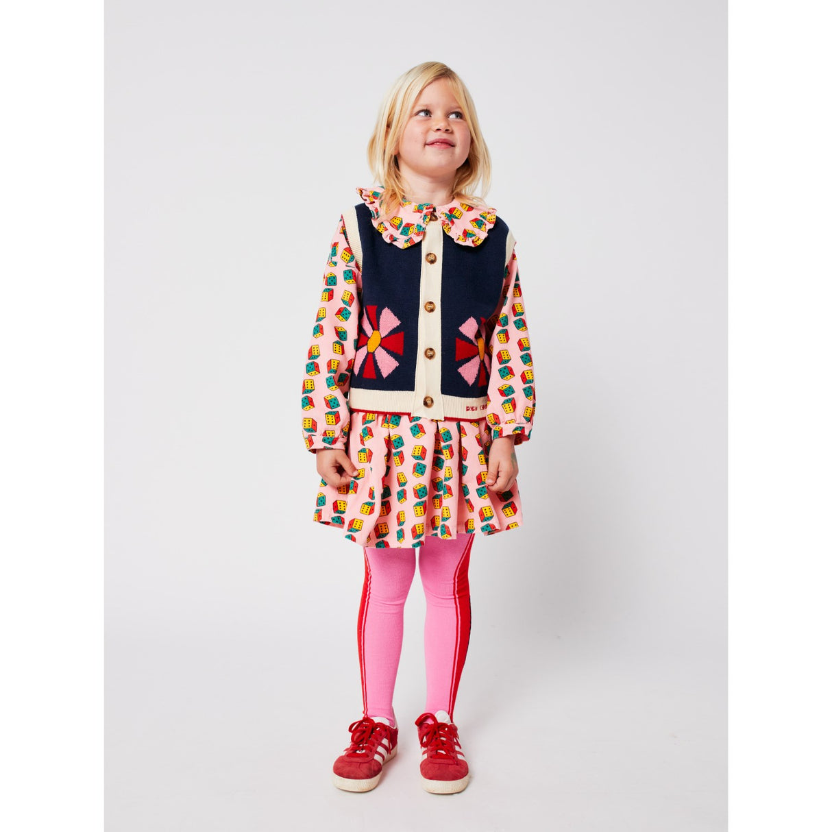 Bobo Choses Pink Dices All Over Micro Corduroy Dress