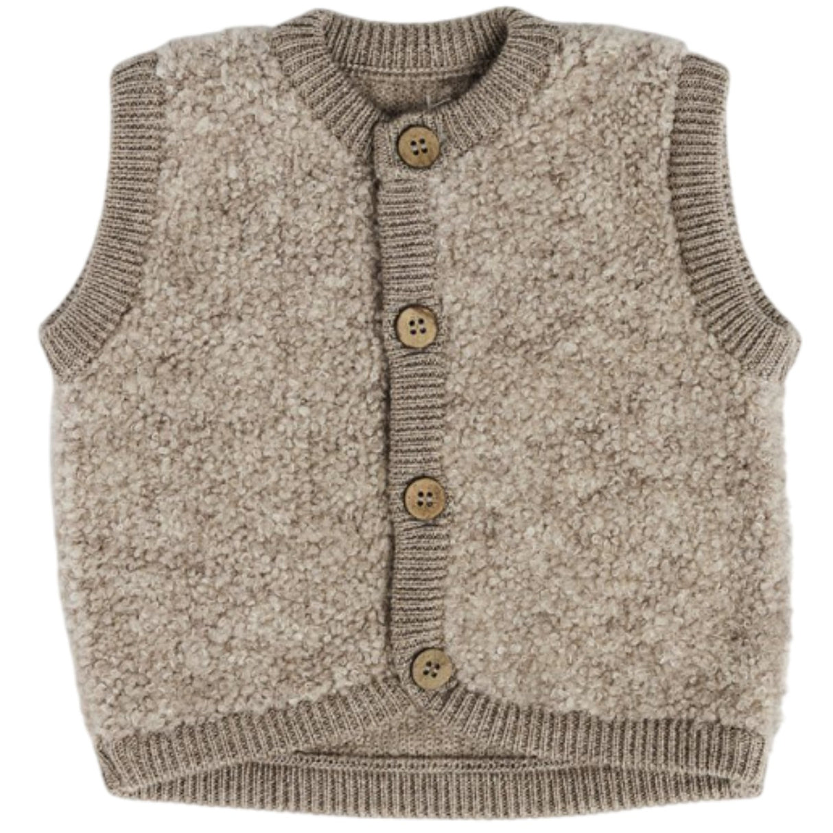 Smallstuff Natur Melange Vest With Buttons Bouclé Merino Wool