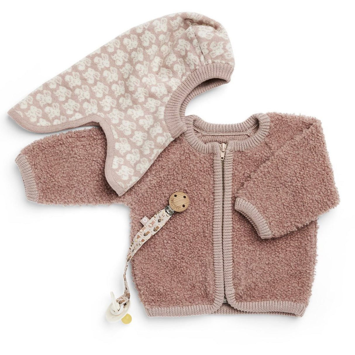 Smallstuff Rose Cardigan With Zipper Bouclé Merino Wool