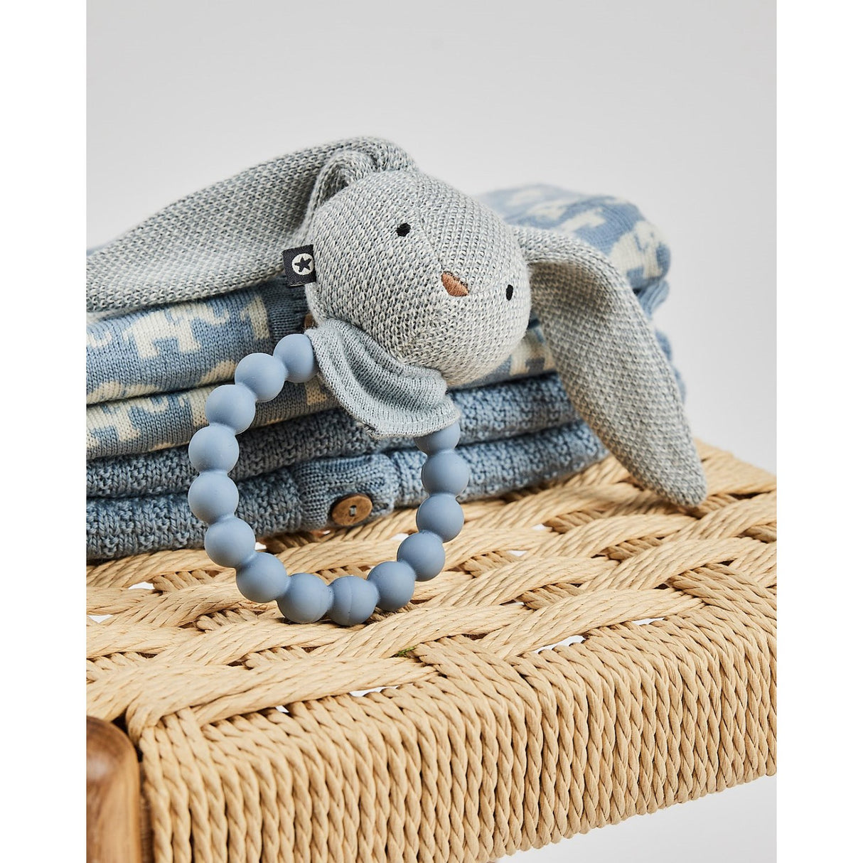 Smallstuff Blue Cardigan Square Knit Merino Wool