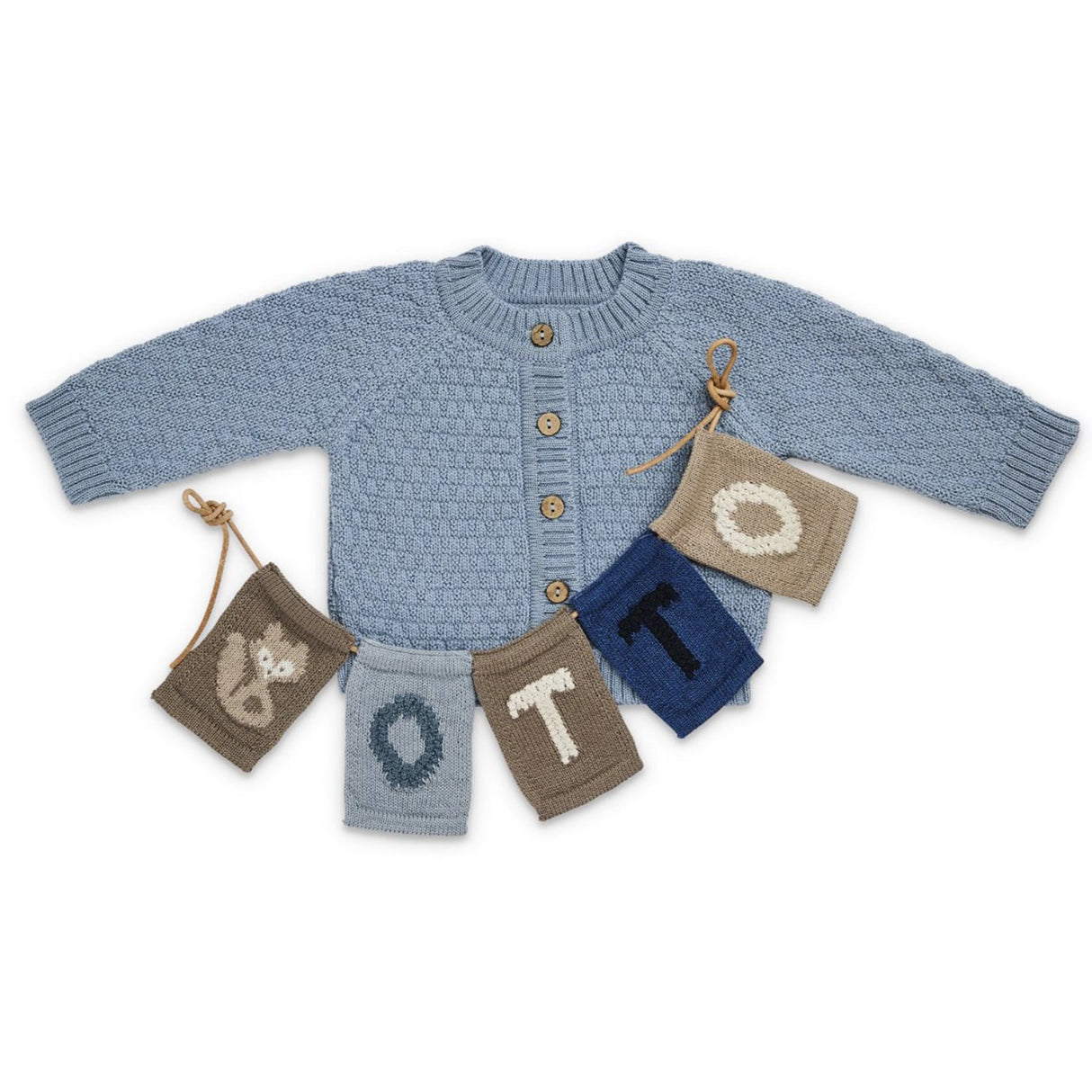 Smallstuff Blue Cardigan Square Knit Merino Wool