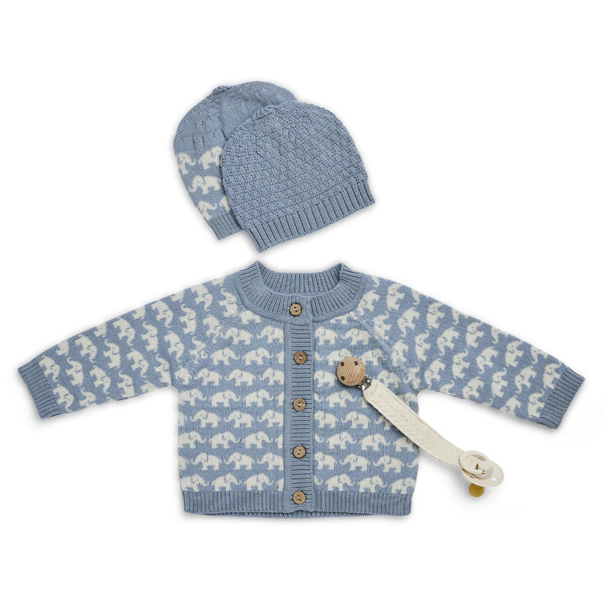 Smallstuff Blue Cardigan Ao Elephants Merino Wool