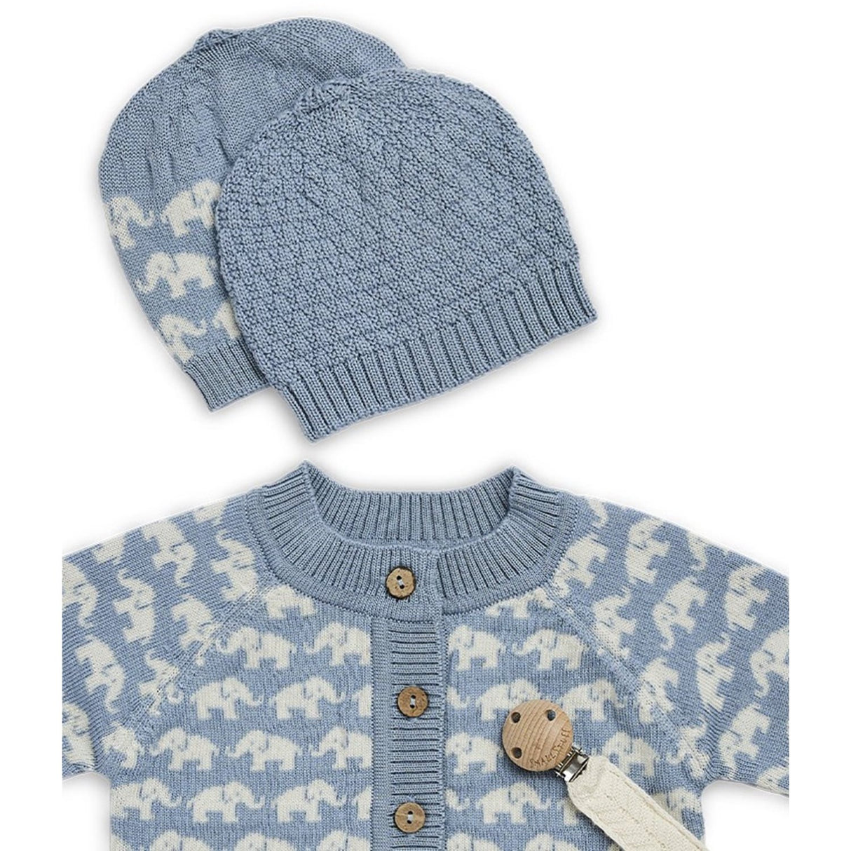 Smallstuff Blue Cardigan Ao Elephants Merino Wool