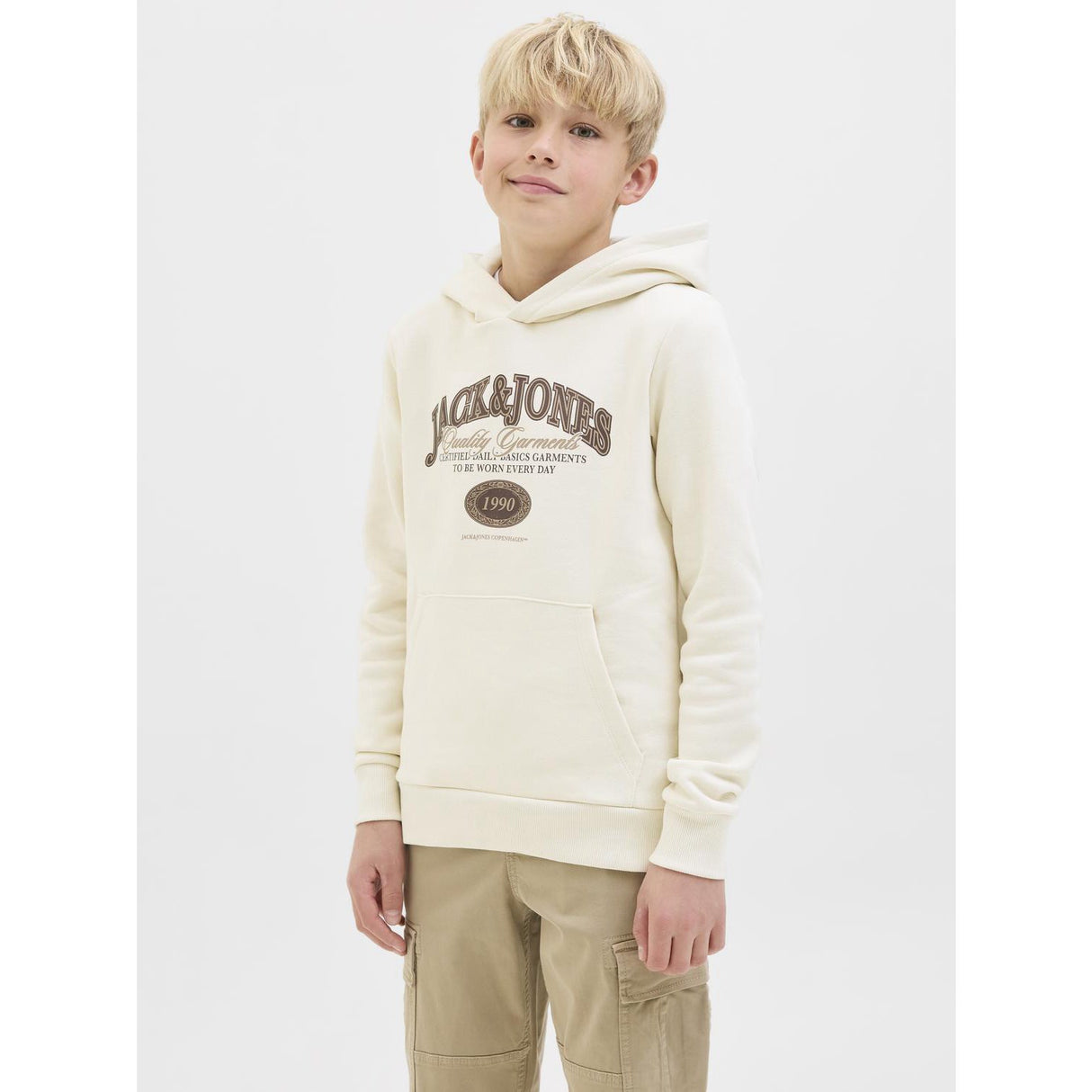 Jack & Jones Junior Antique White Jjari Branding Sweat Hood Jnr