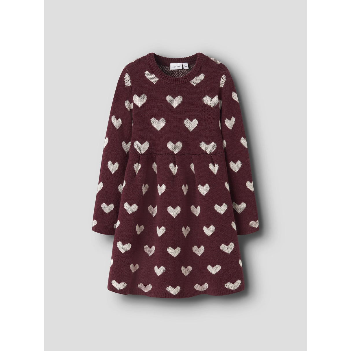 Name It Burgundy Peyote Heart Nmfoana Ls Knit Dress