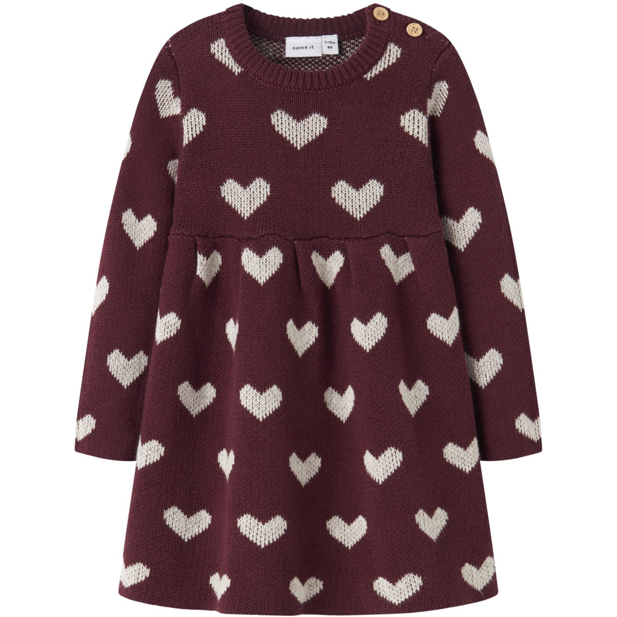 Name It Burgundy Peyote Heart Nbfoana Ls Knit Dress