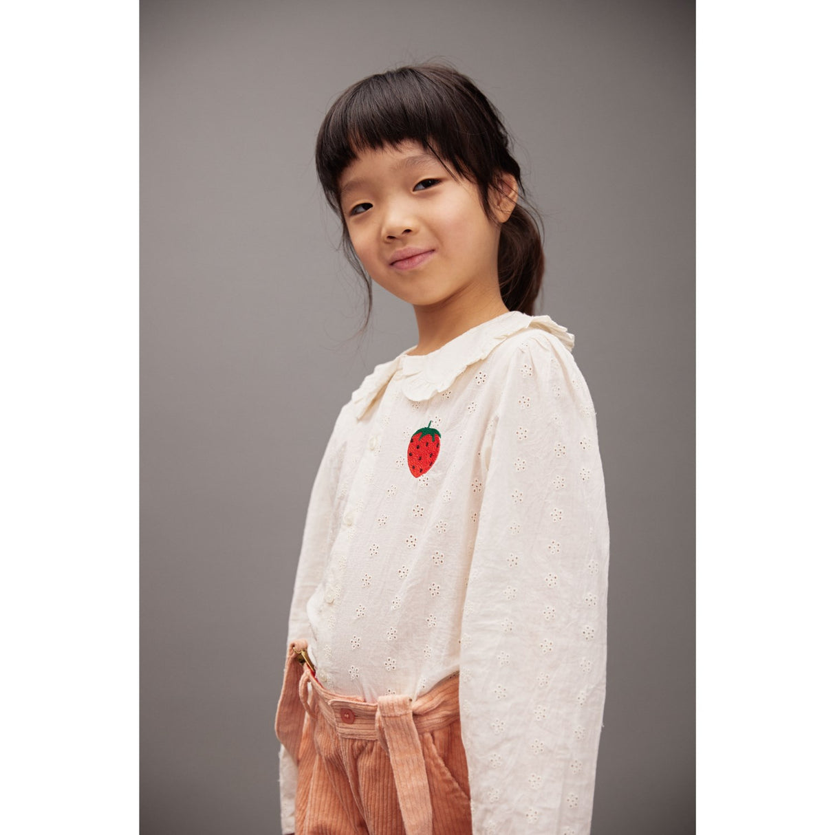 Mini Rodini White Strawberry Emb Schiffli Blouse