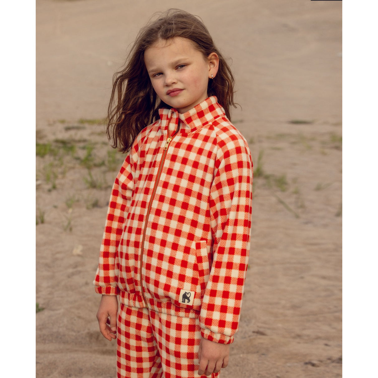 Mini Rodini Red Gingham AOP Fleece Jacket