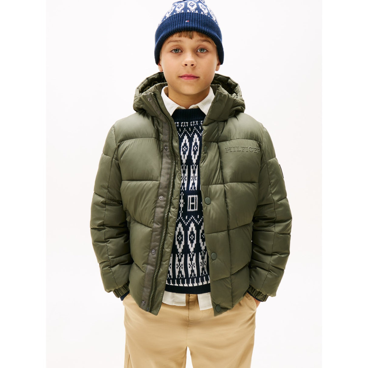 Tommy Hilfiger Pewter Green Matt And Shine Embossed Jacket