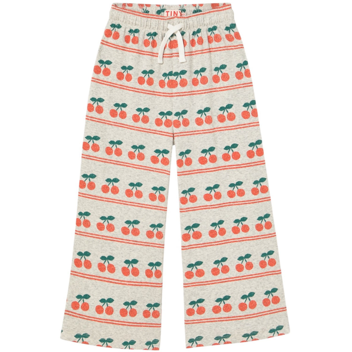 TinyCottons Light Cream Heather Cherry Pattern Rib Pant