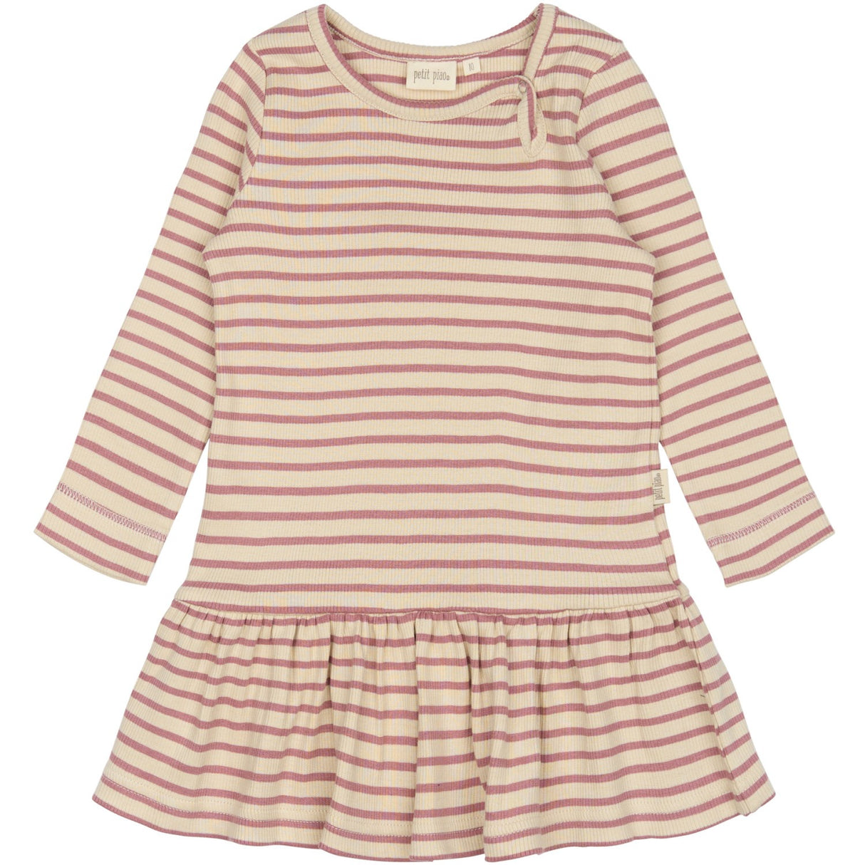 Petit Piao Nostalgic Rose/off White Dress L/S Modal Striped