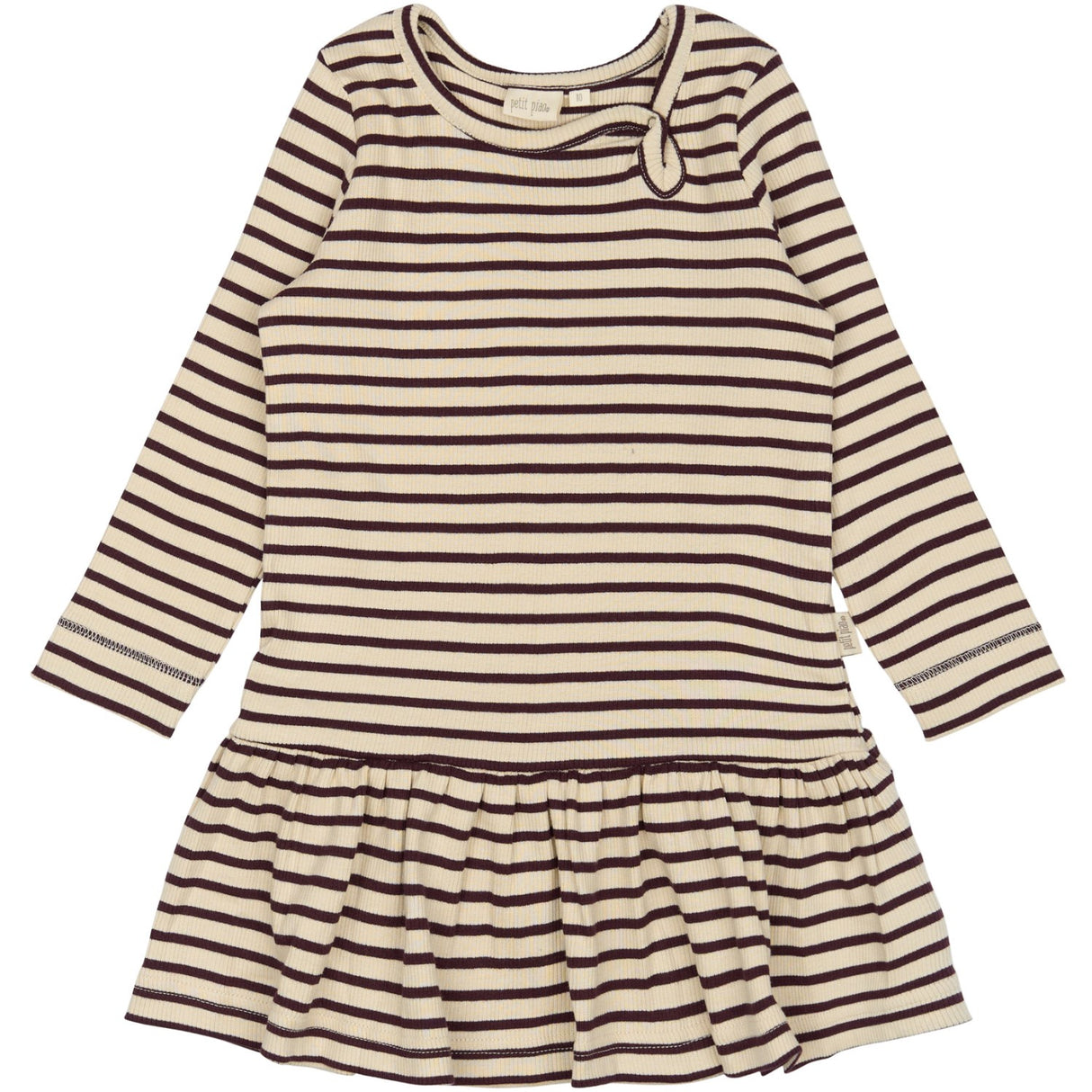 Petit Piao Dark Grape/off White Dress L/S Modal Striped