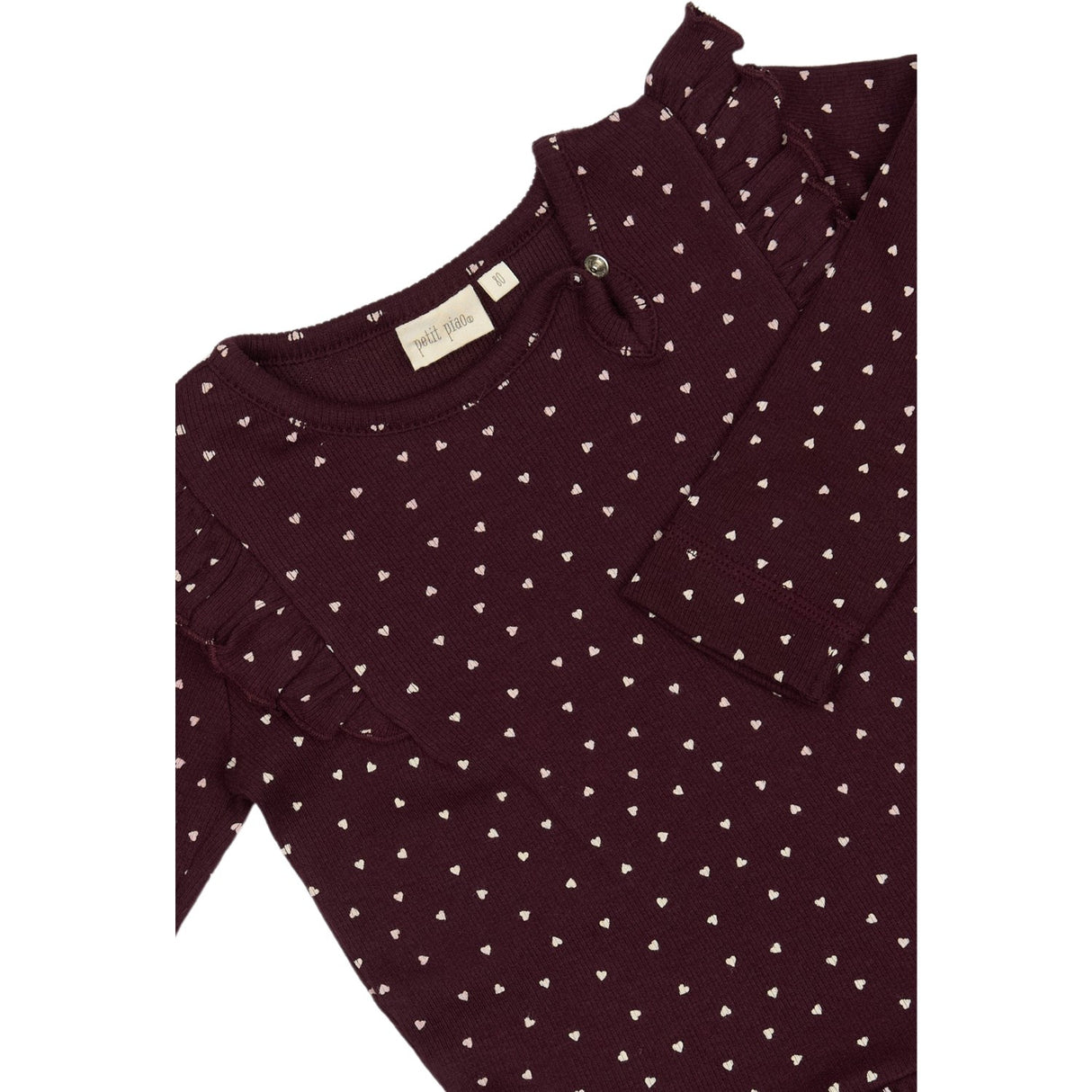 Petit Piao Dark Grape/White Dress L/S Frill Modal Heart