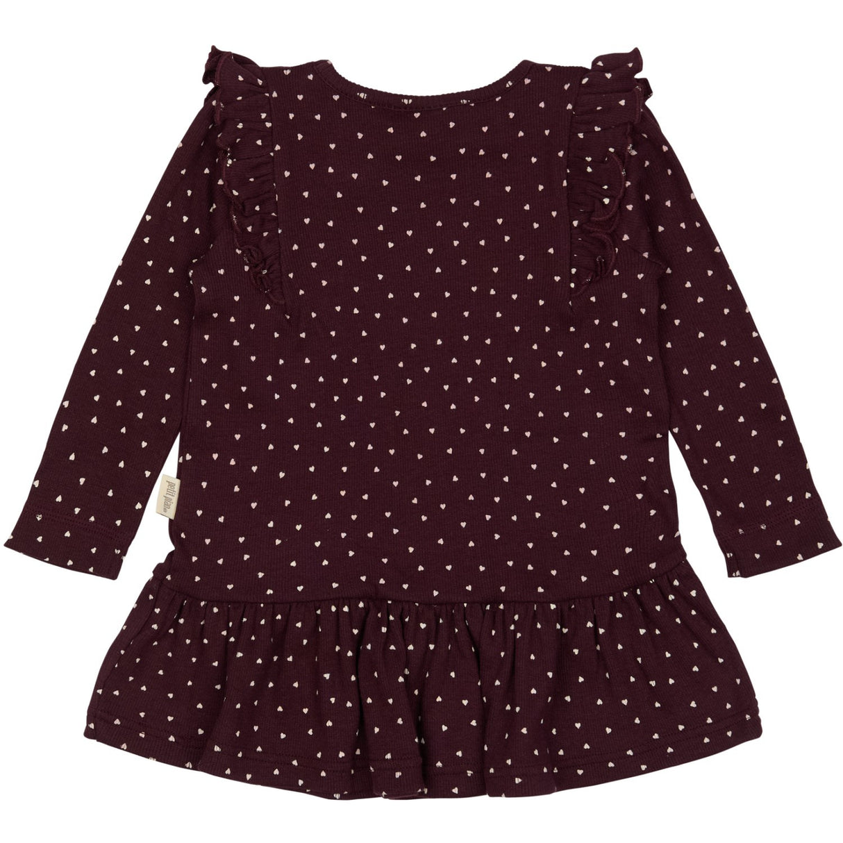 Petit Piao Dark Grape/White Dress L/S Frill Modal Heart
