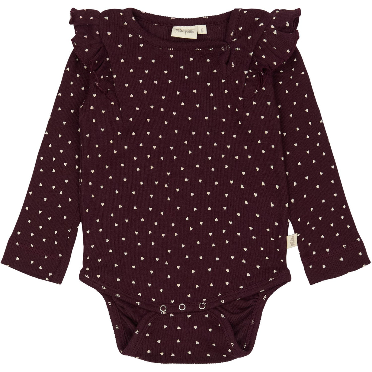 Petit Piao Dark Grape/White Body L/S Frill Modal Heart