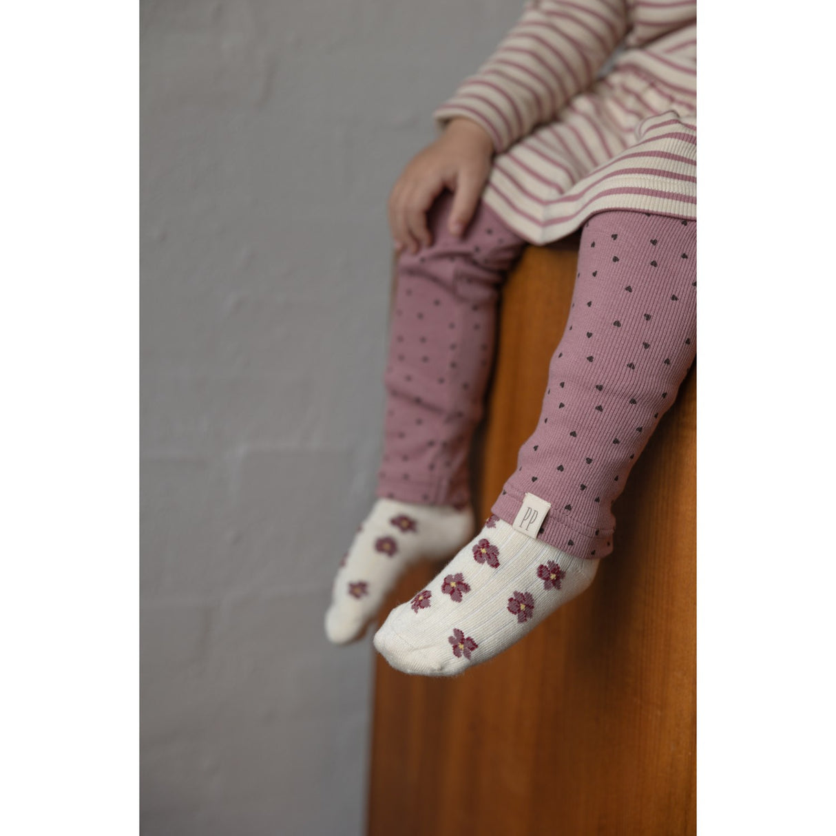 Petit Piao Nostalgic Rose/off White Dress L/S Modal Striped