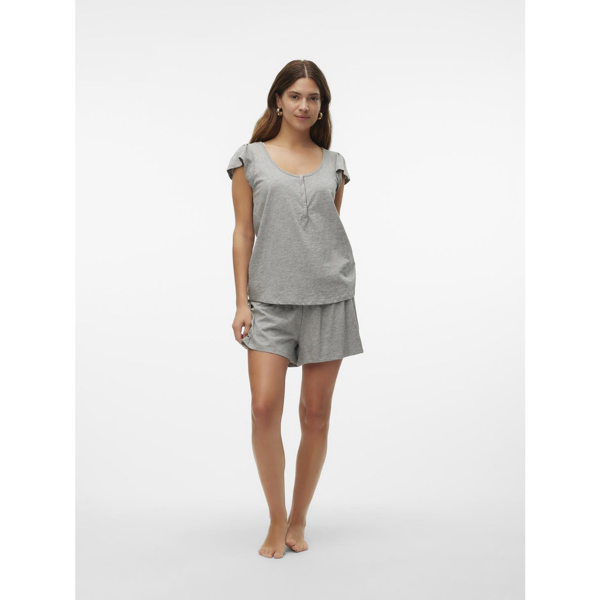 Mama;licious Light Grey Melange Mlmira Lgm Lia Cap Jrs Pyjamas 2F Noos