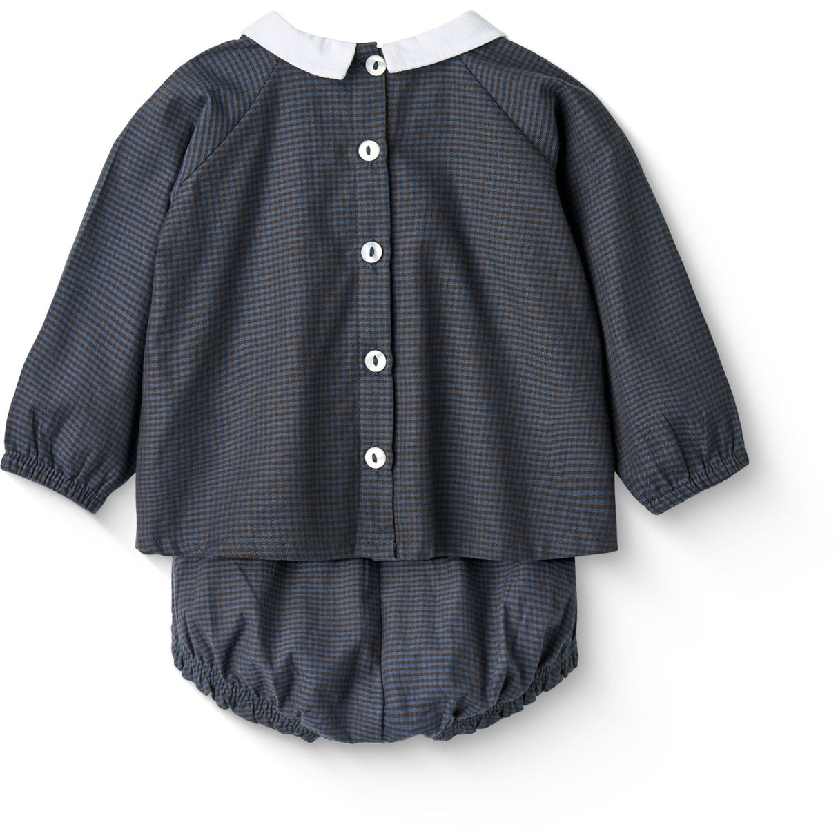 COPENHAGEN COLORS Brown/Blue Check Comb. Checkered Baby-Set W. Blouse And Bloomer