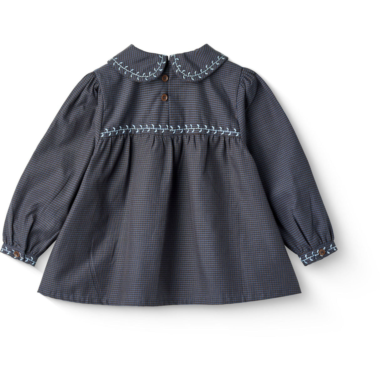 COPENHAGEN COLORS Brown/Blue Check Comb. Checkered Blouse W. Collar And Embroidery