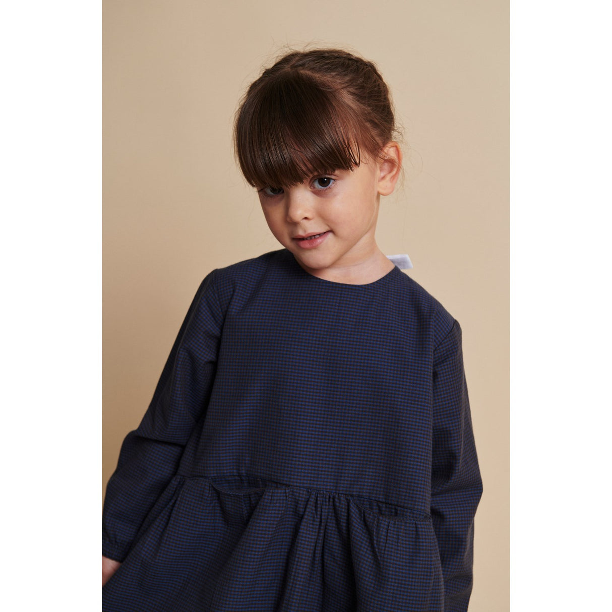 COPENHAGEN COLORS Brown/Blue Check Comb. Checkered Dress W. Backside Bow