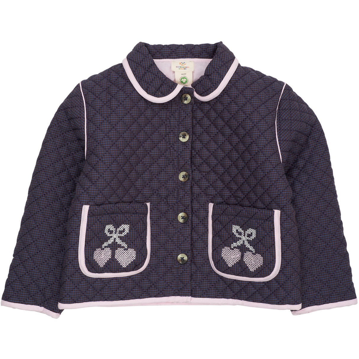 COPENHAGEN COLORS Brown/Blue Check Comb. Checkered Quilted Jacket W. Embroidery