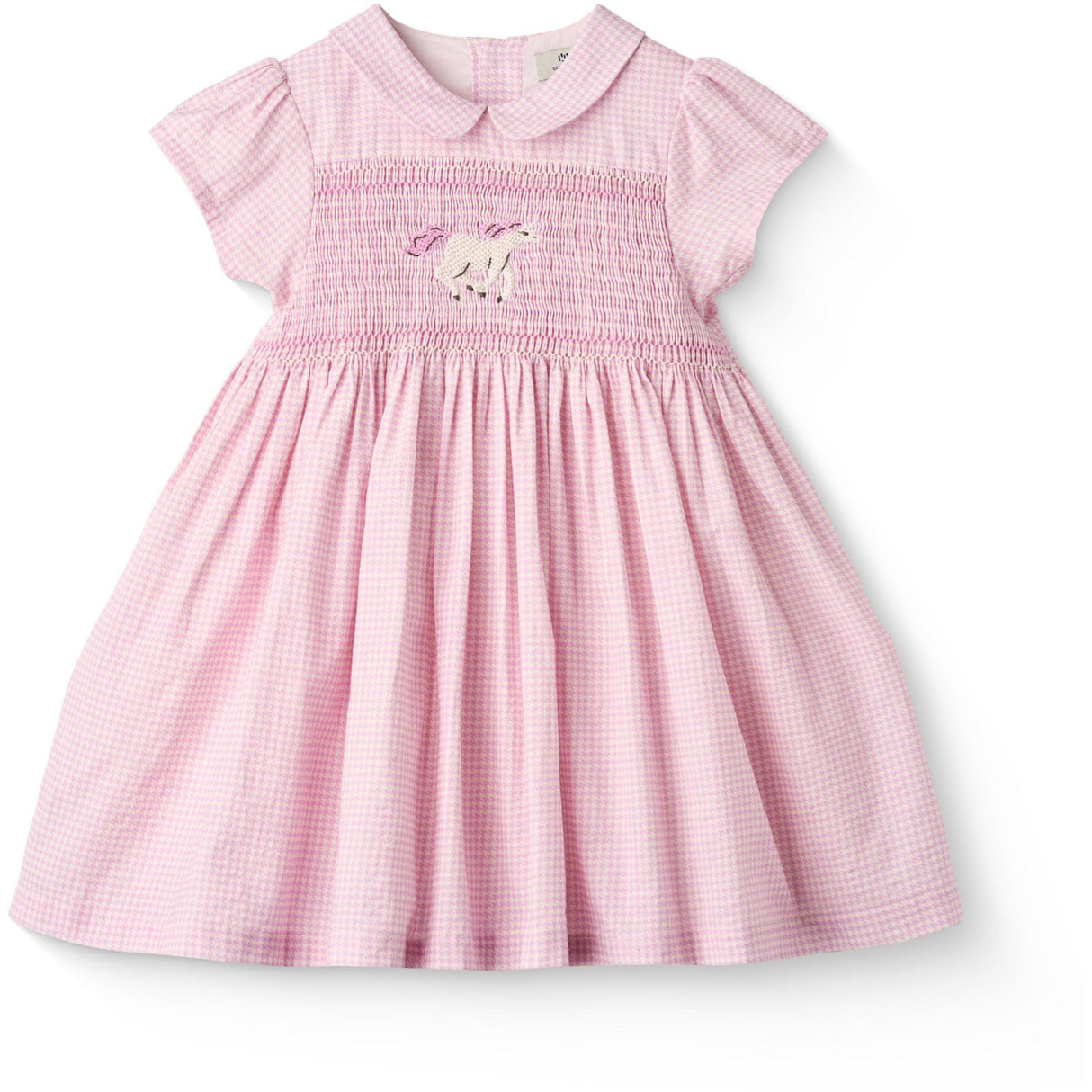 COPENHAGEN COLORS Syringa Comb. Houndstooth Dress W. Handmade Unicorn Embroidery And Smock