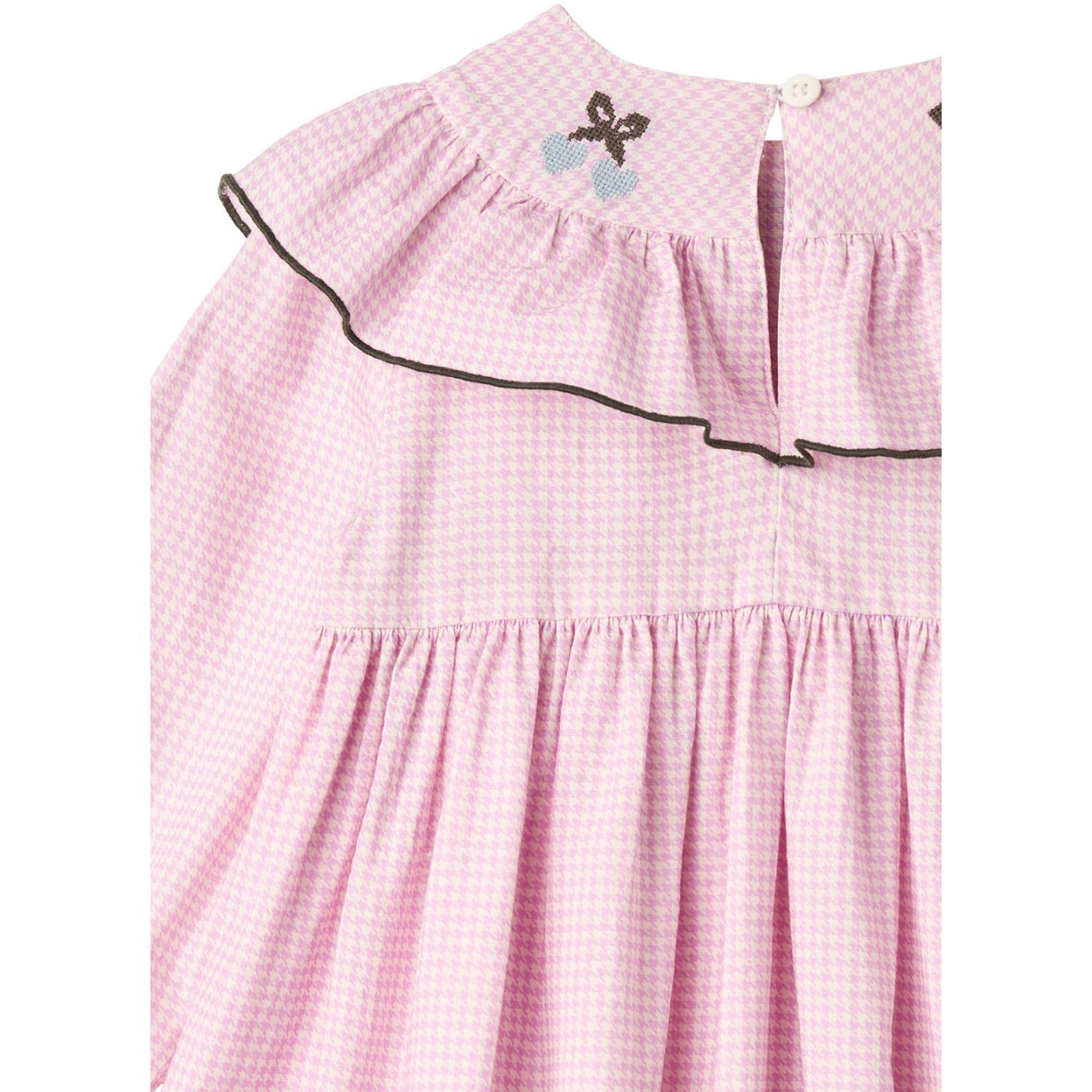 COPENHAGEN COLORS Syringa Comb. Houndstooth Frill Dress W. Embroidery