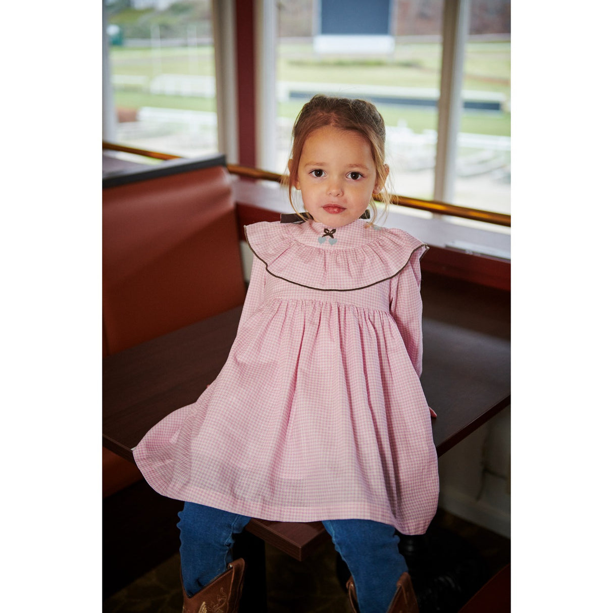 COPENHAGEN COLORS Syringa Comb. Houndstooth Frill Dress W. Embroidery