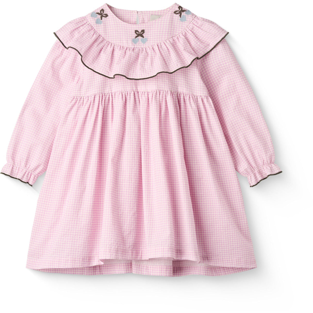 COPENHAGEN COLORS Syringa Comb. Houndstooth Frill Dress W. Embroidery